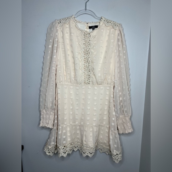 LULUS - NEW/NWT - Lust Or Love Cream Embroidered Lace Long Sleeve Dress. Medium. - Picture 5 of 13